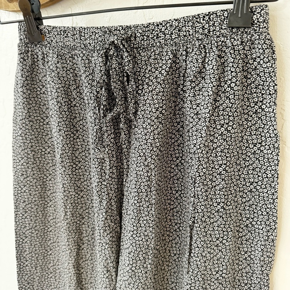 Vintage InModa Frayed Ankle Pull On Drawstring Ditsy Floral Wide Leg Pants - Picture 2 of 9